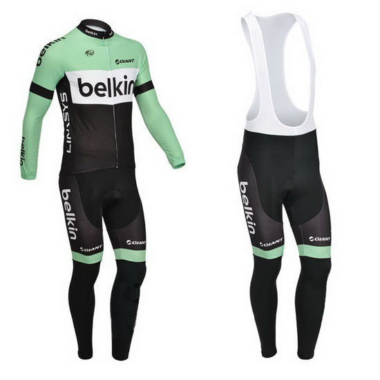 2013 Maillot Belkin Tirantes Mangas Largas Negro Y verde